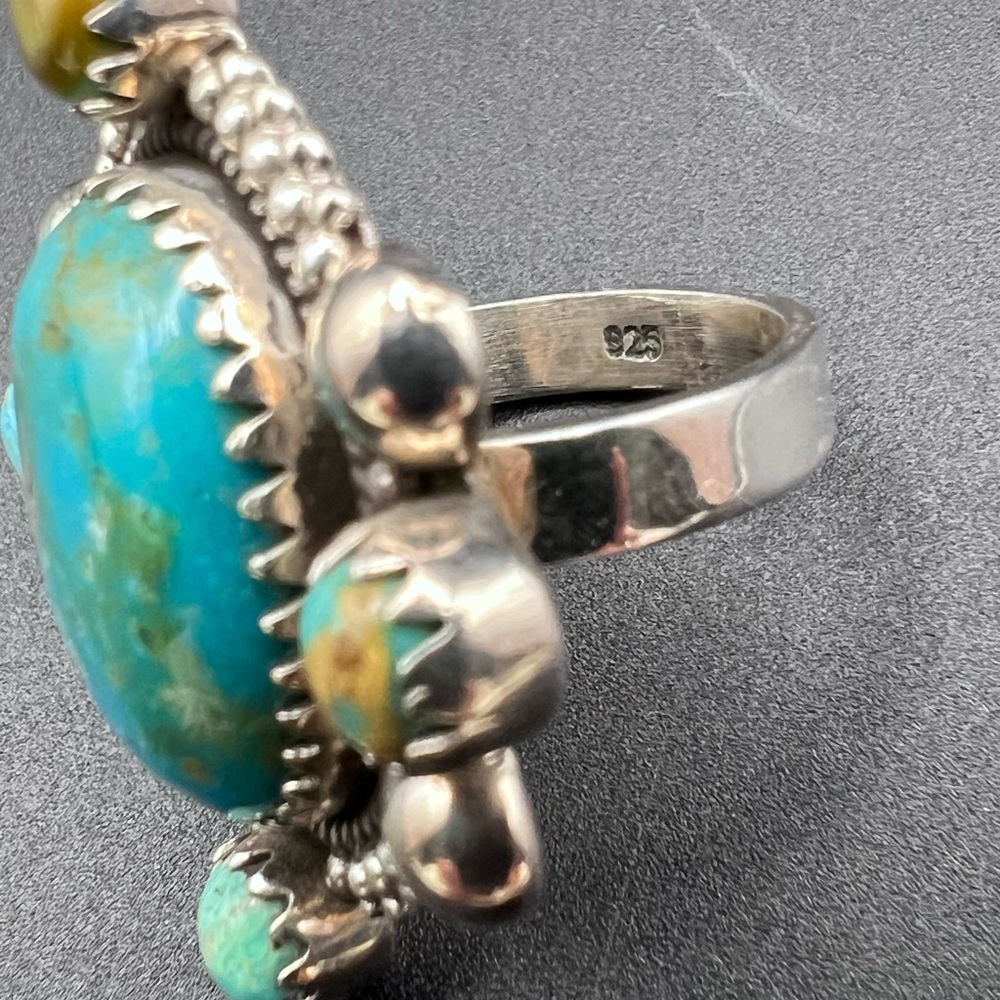 Sterling Silver Southwestern Turquoise Cluster Ring - Picture 7 of 8